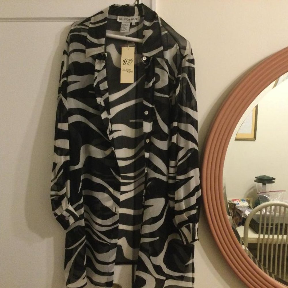 Galinda Wang Zebra Silk Blouse Size 16W NWT